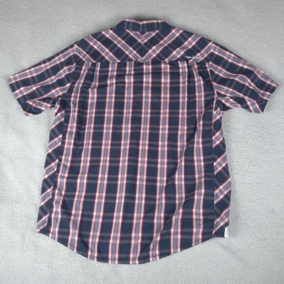 Travis Mathew Men’s Plaid Button-Up Shirt Large Short Sleeve Navy Red - Picture 13 of 16